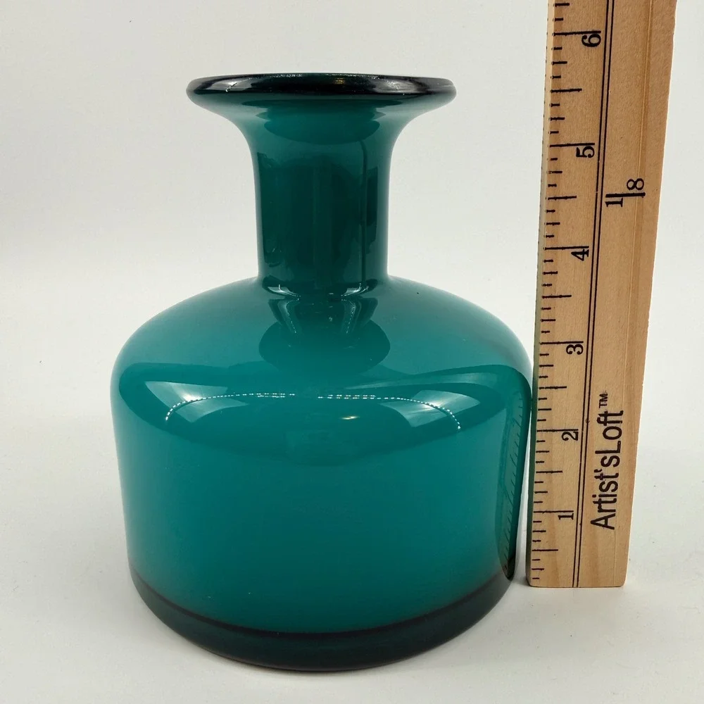 Holmegaard Cased Teal Art Glass Bottle Vase Danish Scandinavian Modern MCM